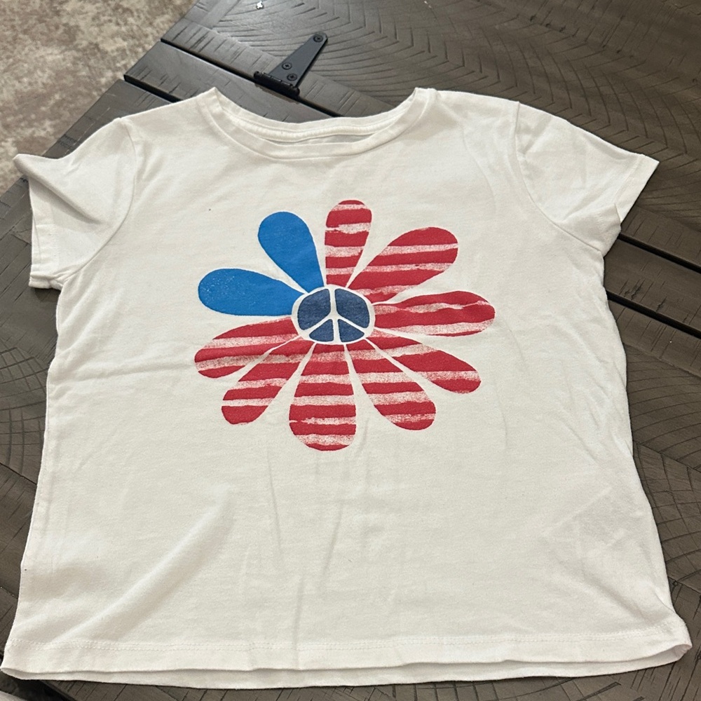 Old Navy Kids' White Tee with Red and Blue Peace Flower American Flag